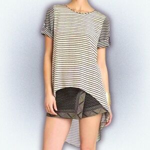 BCBG MaxAzria Caterina Split Back Striped Silk Top XS